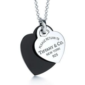 Tiffany Double Heart Tag Pendant in Gold and Black Onyx